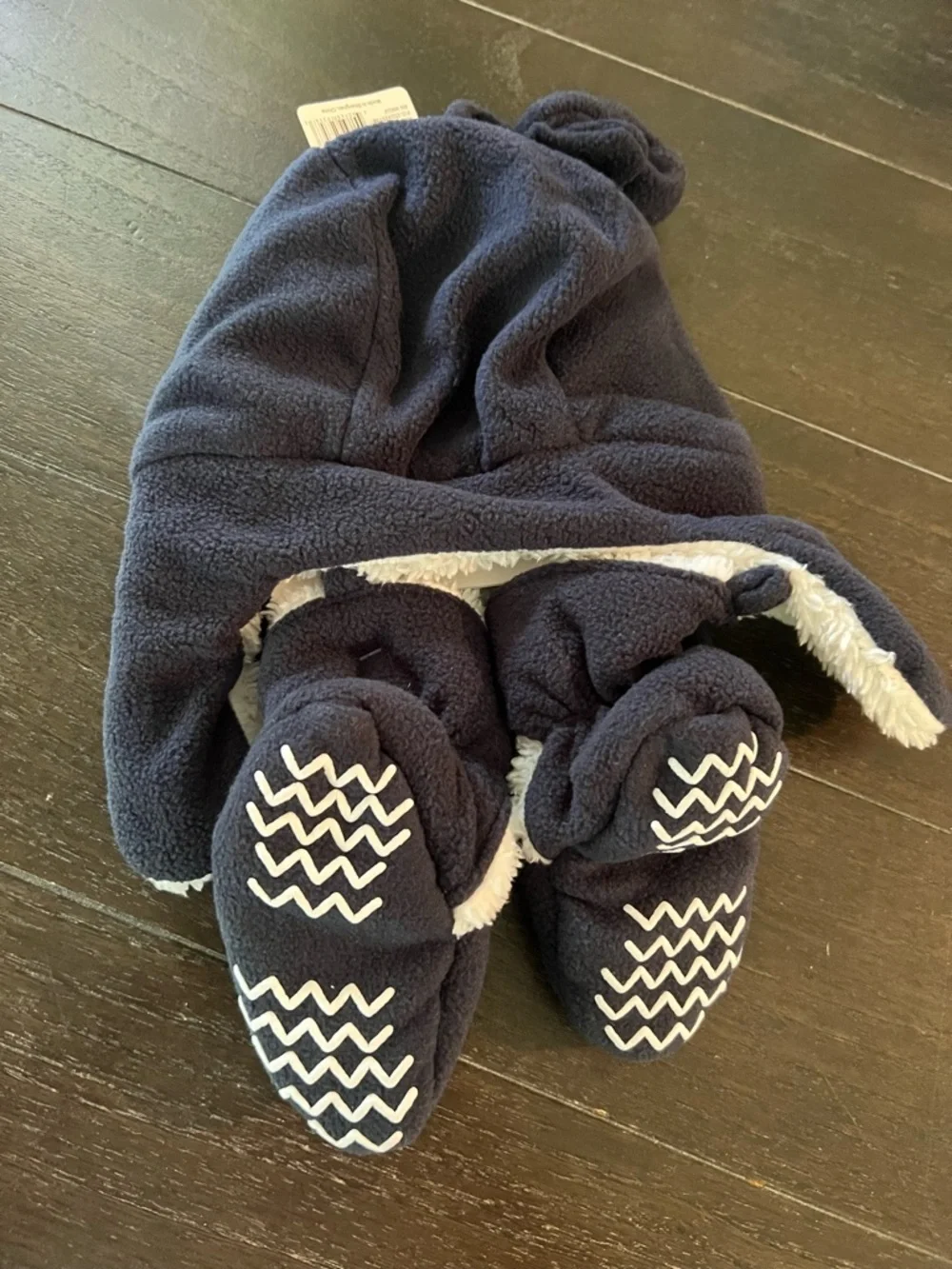 Hudson Baby Toddler 18-24M Navy Fleece Hat, Slippers & Mittens Set